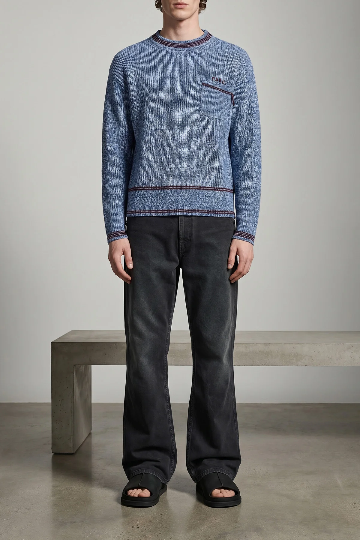 two-tone ribbed cotton mouliné yarn sweater