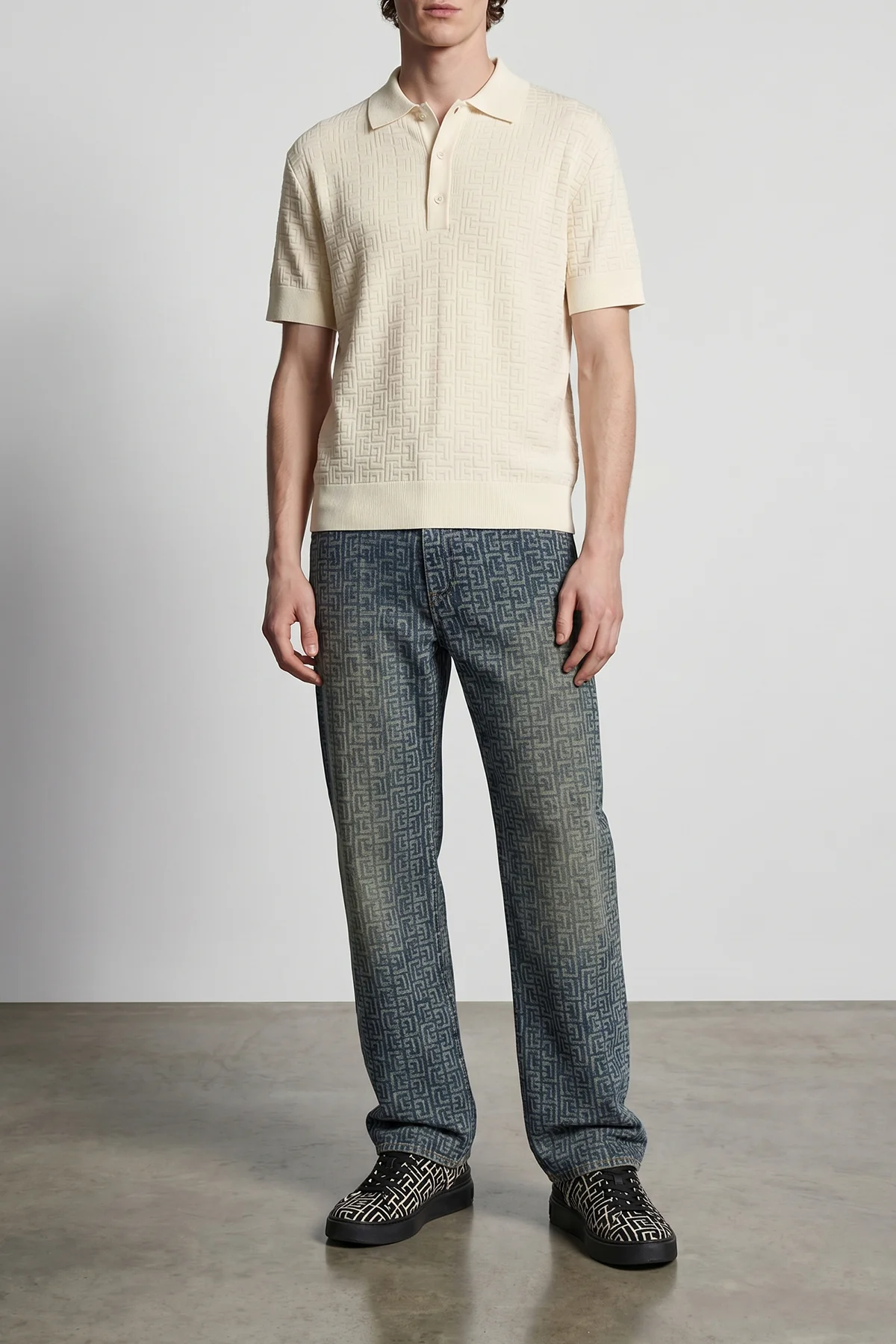 BALMAIN L wool and linen knit polo shirt