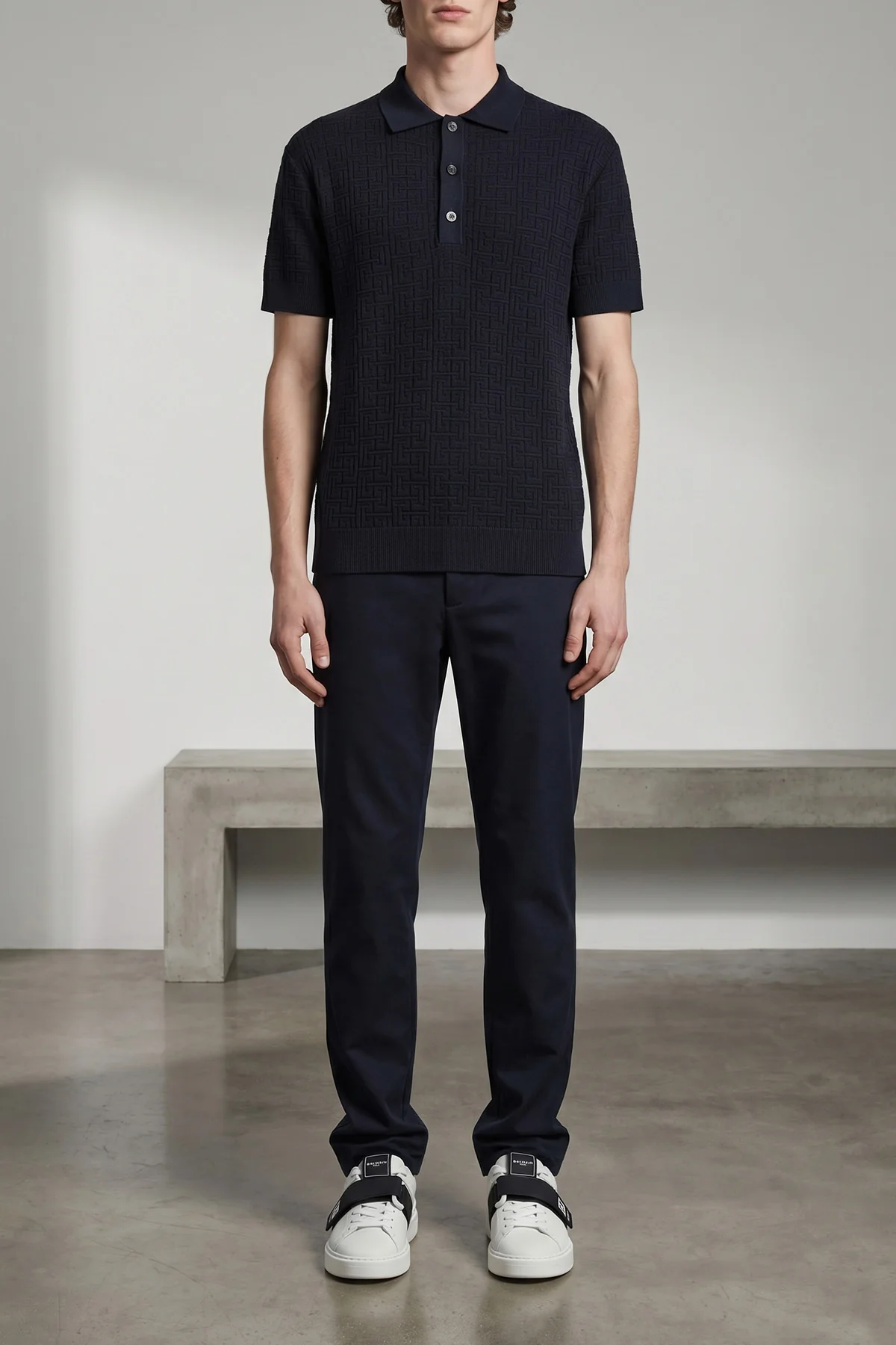 polo shirt in wool blend knit