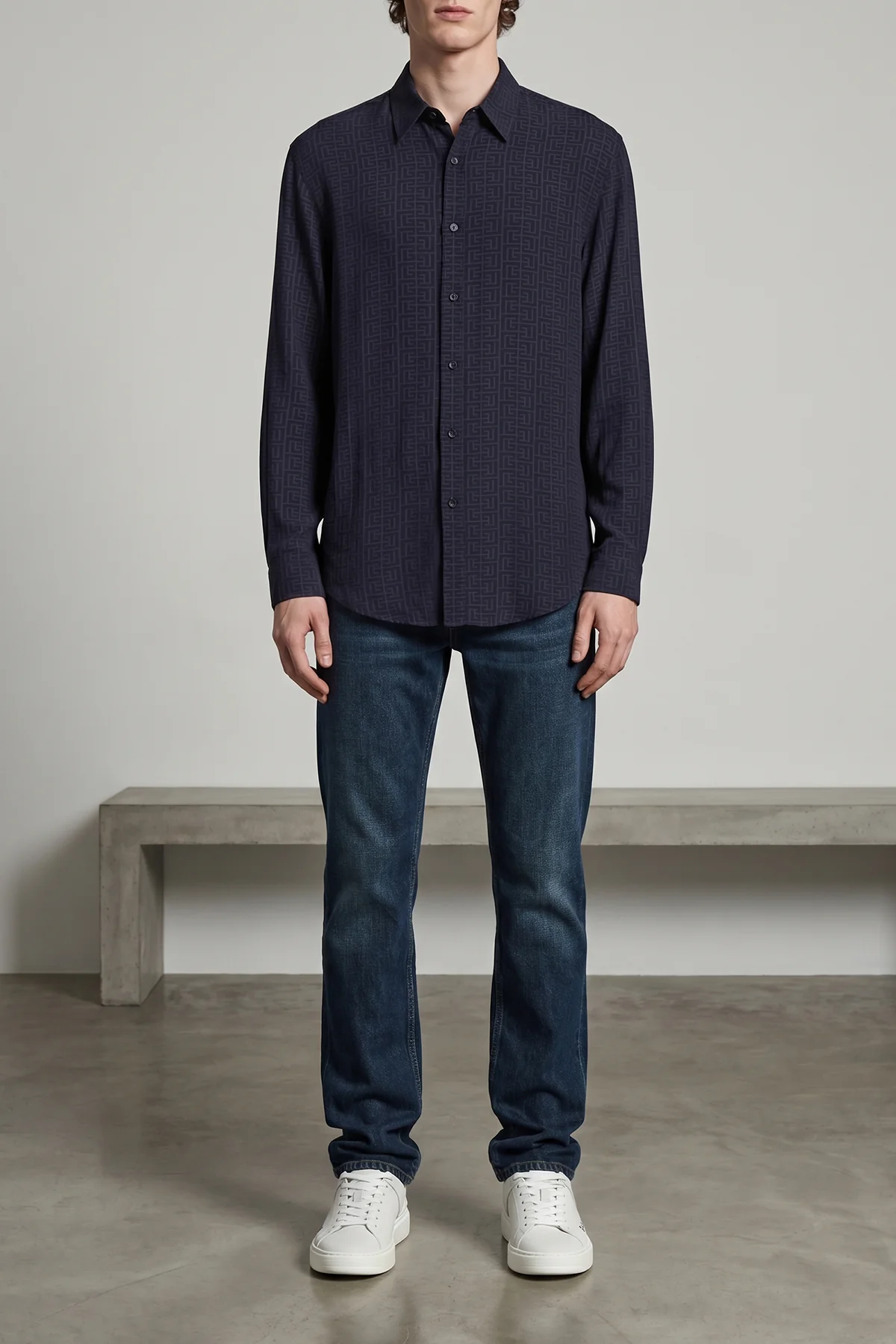 BALMAIN 42 cm all over jacquard monogram viscose shirt