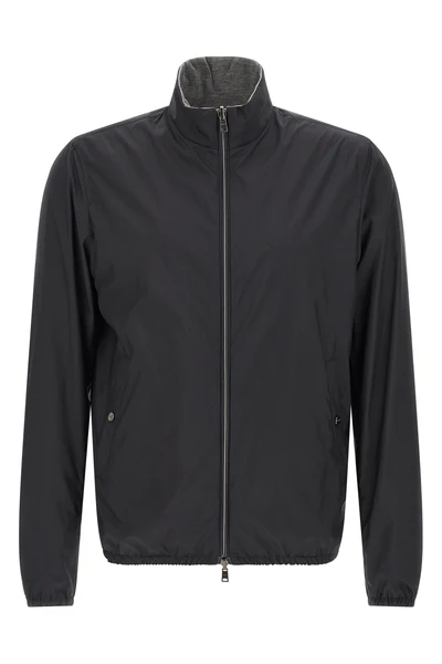 reversible light bomber jacket in technical fabric and viscose mélange