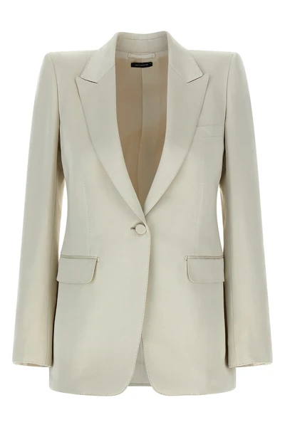 single-breasted blazer in duchesse blend silk and washed cotton