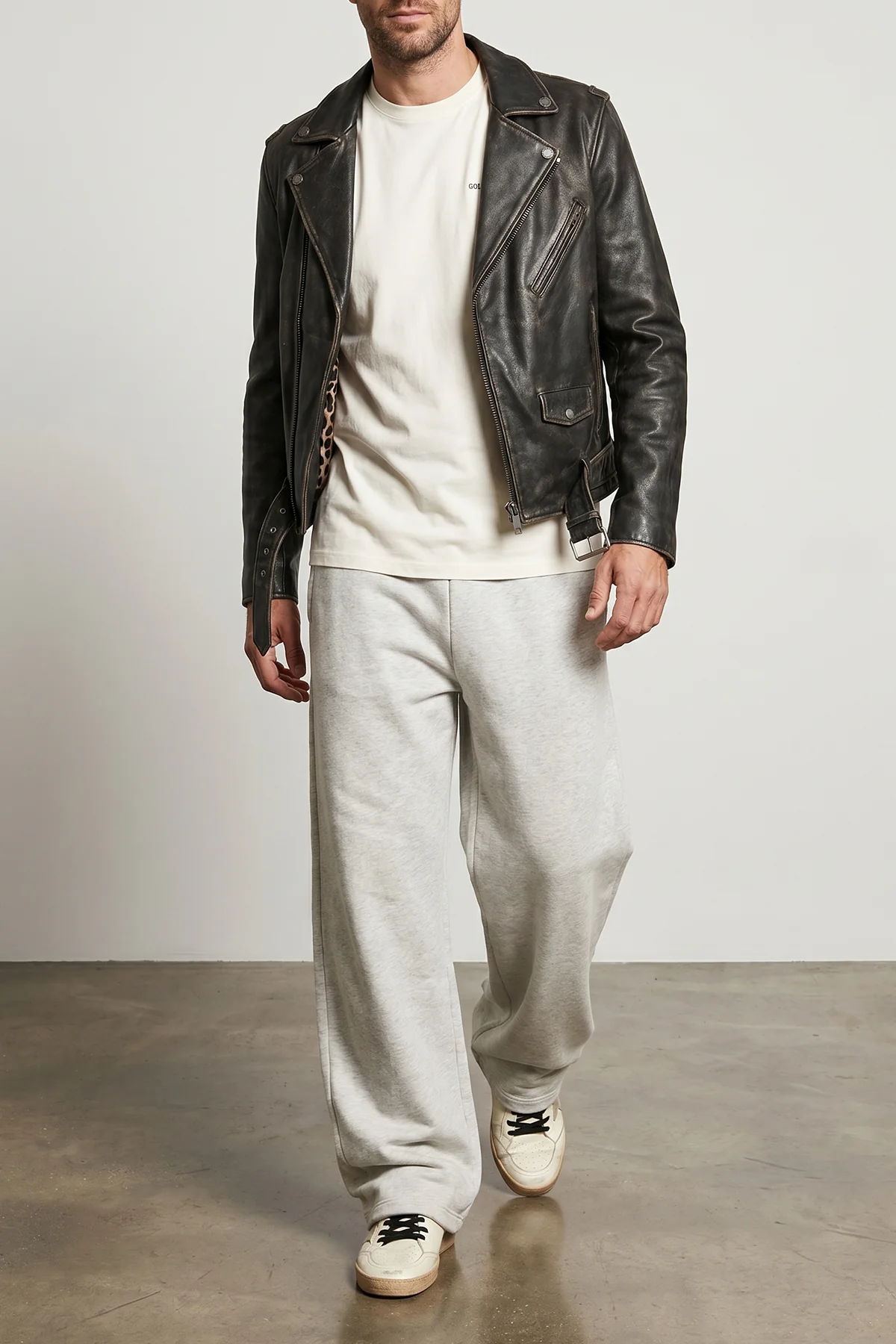 GOLDEN GOOSE 50 golden vintage effect leather biker jacket