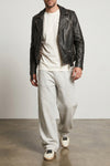 golden vintage effect leather biker jacket