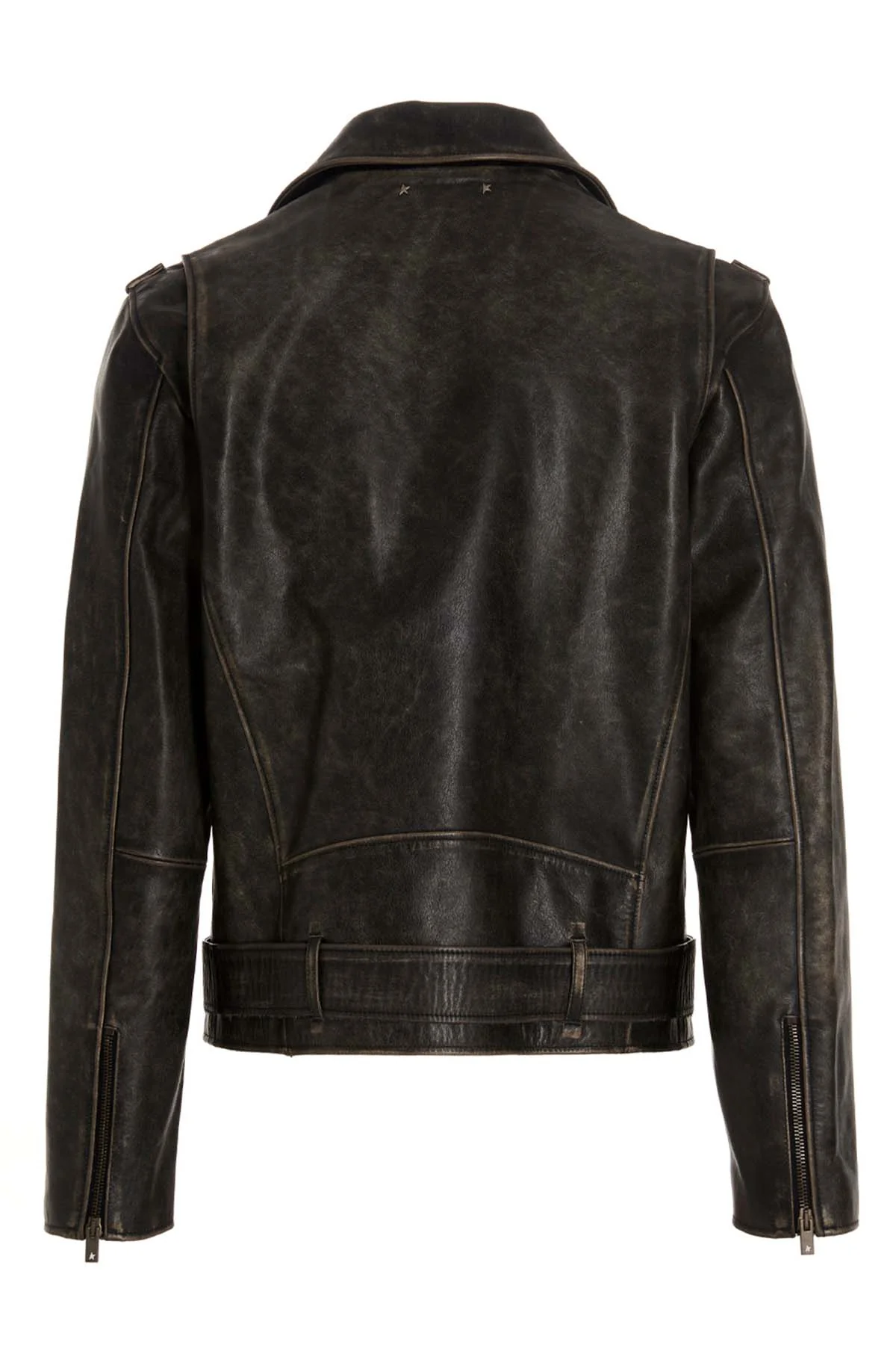 golden vintage effect leather biker jacket