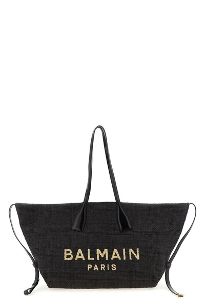 track calf and raffia leather shopping bag