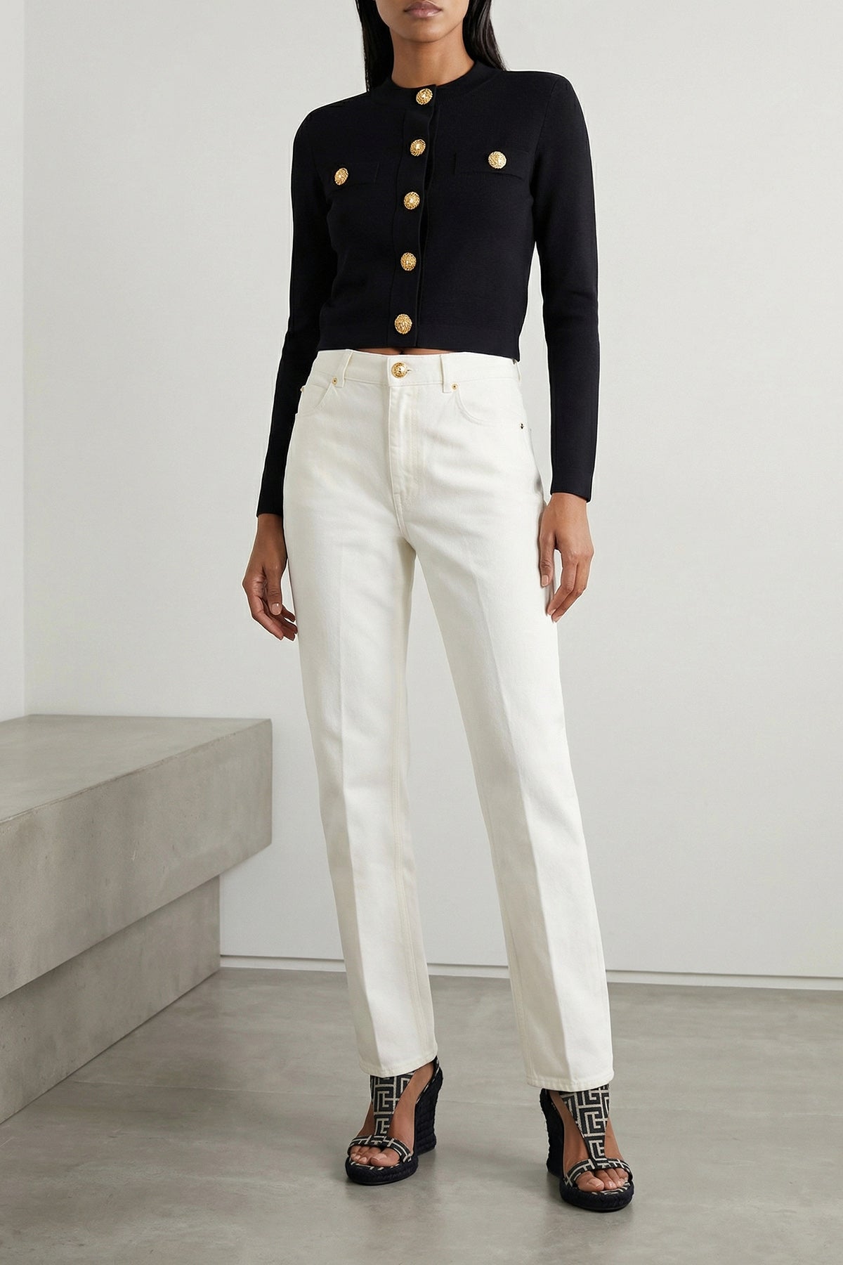 BALMAIN 36 monogram jacquard fabric espadrilles