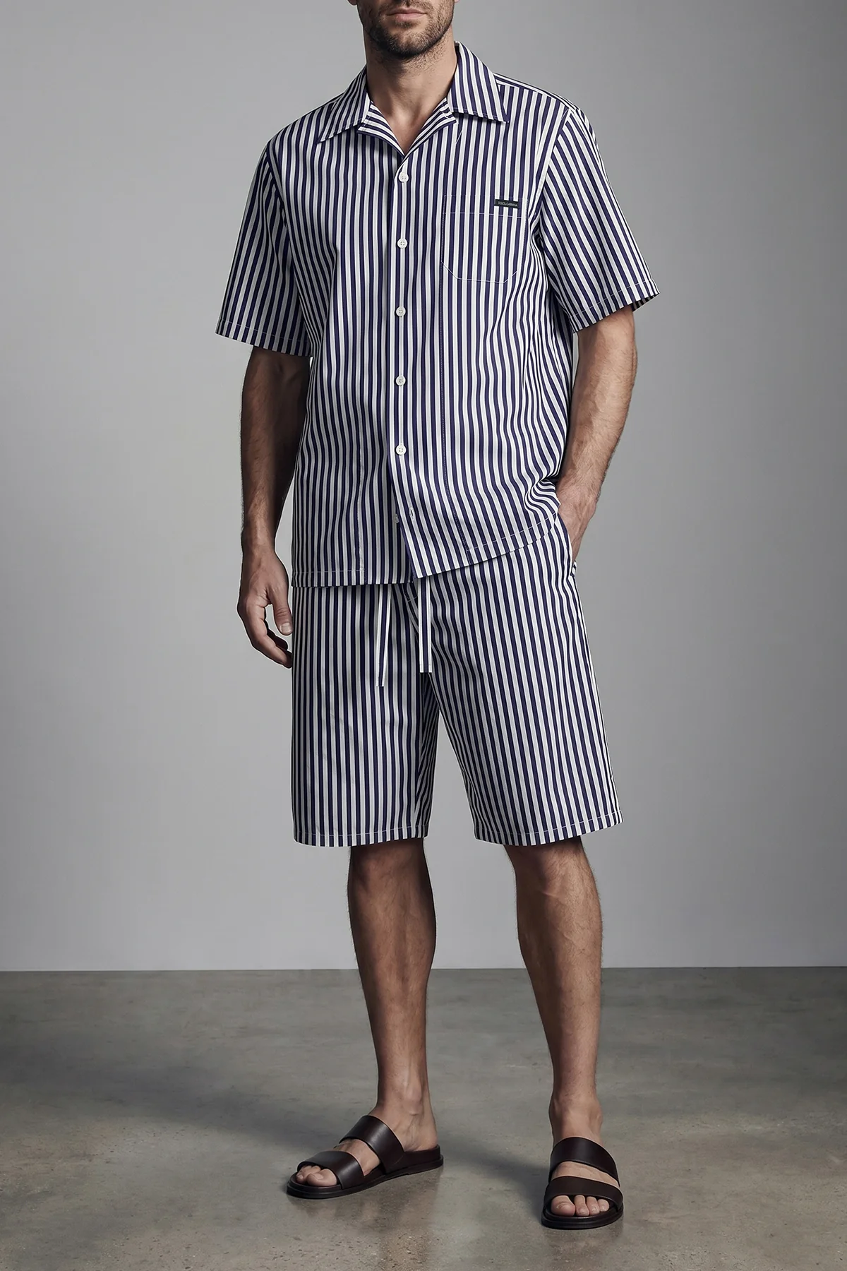 bermuda shorts in striped cotton and silk blend poplin shorts