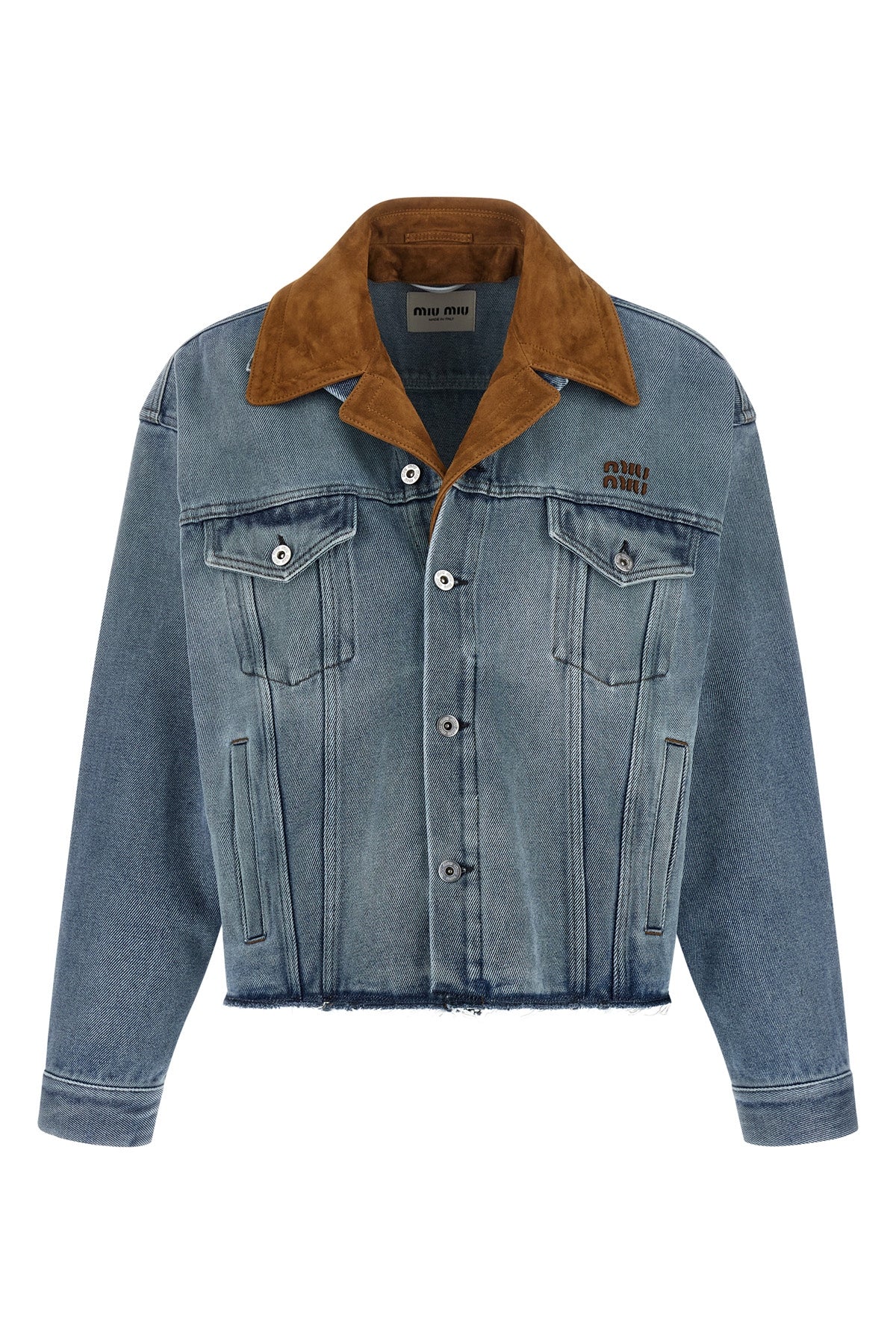 MIU MIU 40 cotton denim blouson subjected to special handcrafted washing