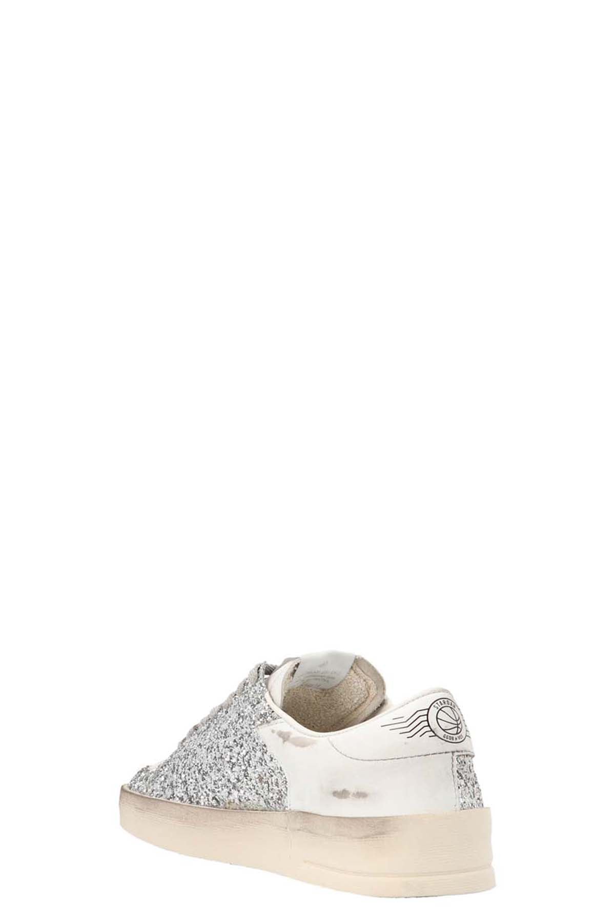 GOLDEN GOOSE 35 stardan lace-up silver leather and glitter sneakers