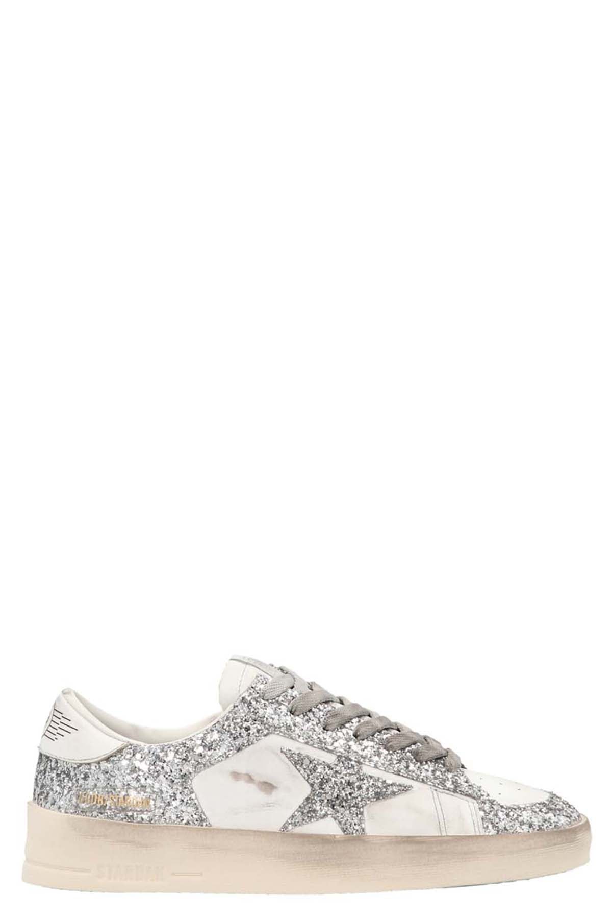 GOLDEN GOOSE 35 stardan lace-up silver leather and glitter sneakers
