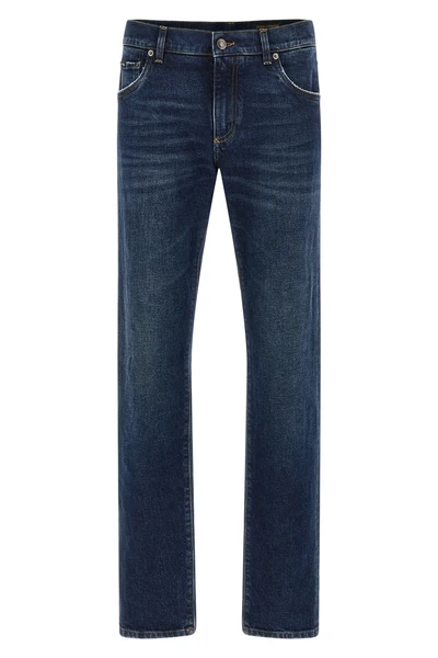 used-effect stonewashed cotton denim jeans