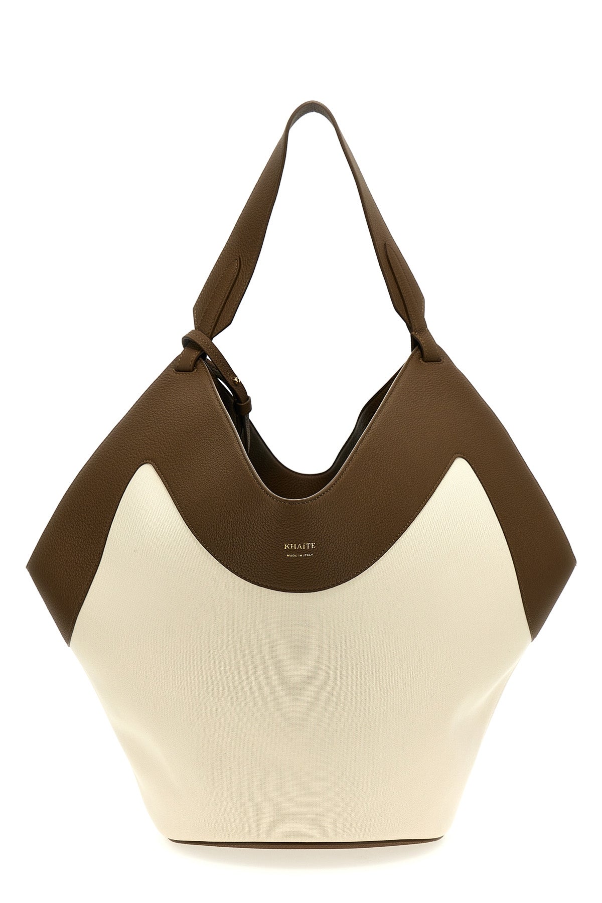 KHAITE OS medium lotus tote contrast leather and canvas shopping bag