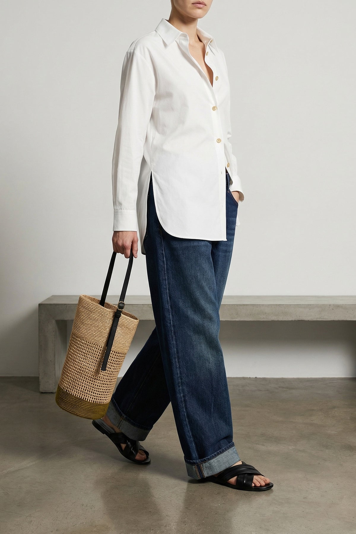 KHAITE OS billie large bucket bag in finely woven natural raffia