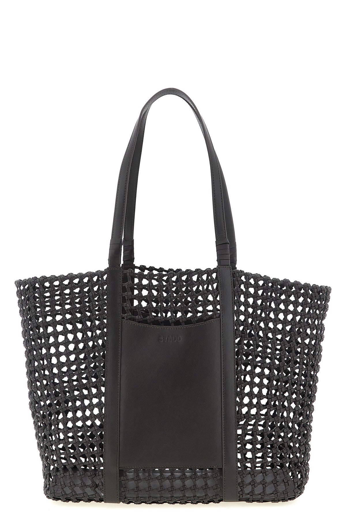STAUD OS hand-woven leather getaway shopping bag