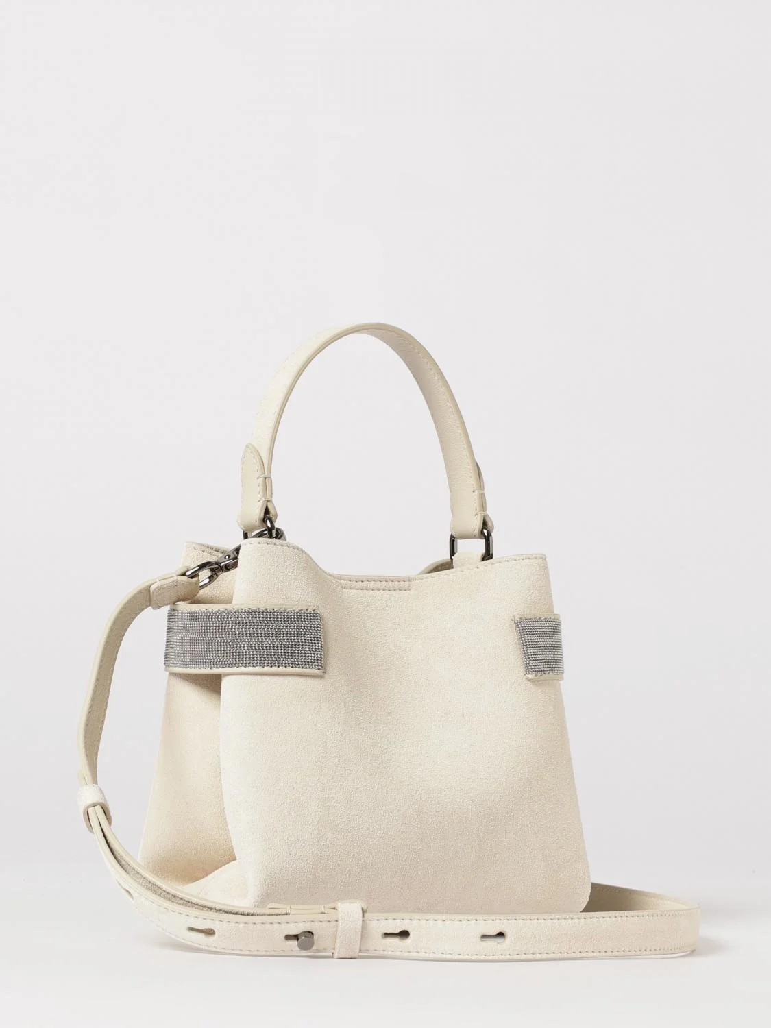 suede handbag with monile detail