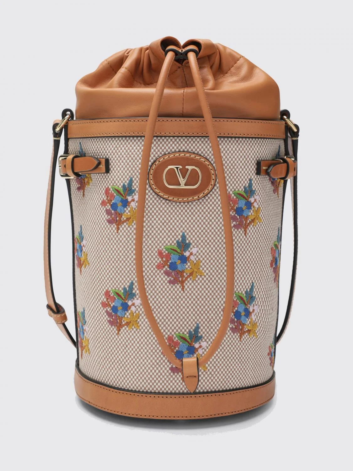 VALENTINO GARAVANI OS vlogo signature canvas bucket bag with jacquard flowers and leather