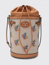 vlogo signature canvas bucket bag with jacquard flowers and leather