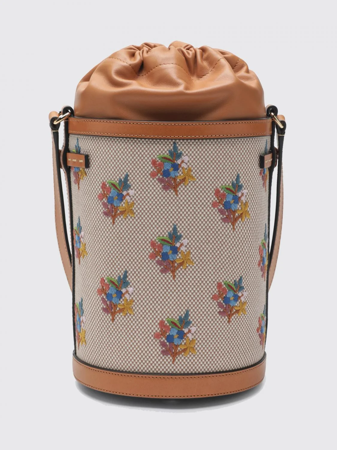 VALENTINO GARAVANI OS vlogo signature canvas bucket bag with jacquard flowers and leather