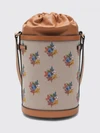 vlogo signature canvas bucket bag with jacquard flowers and leather
