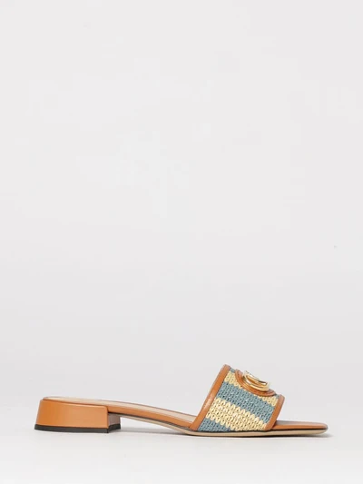 vlogo signature striped raffia and leather mules