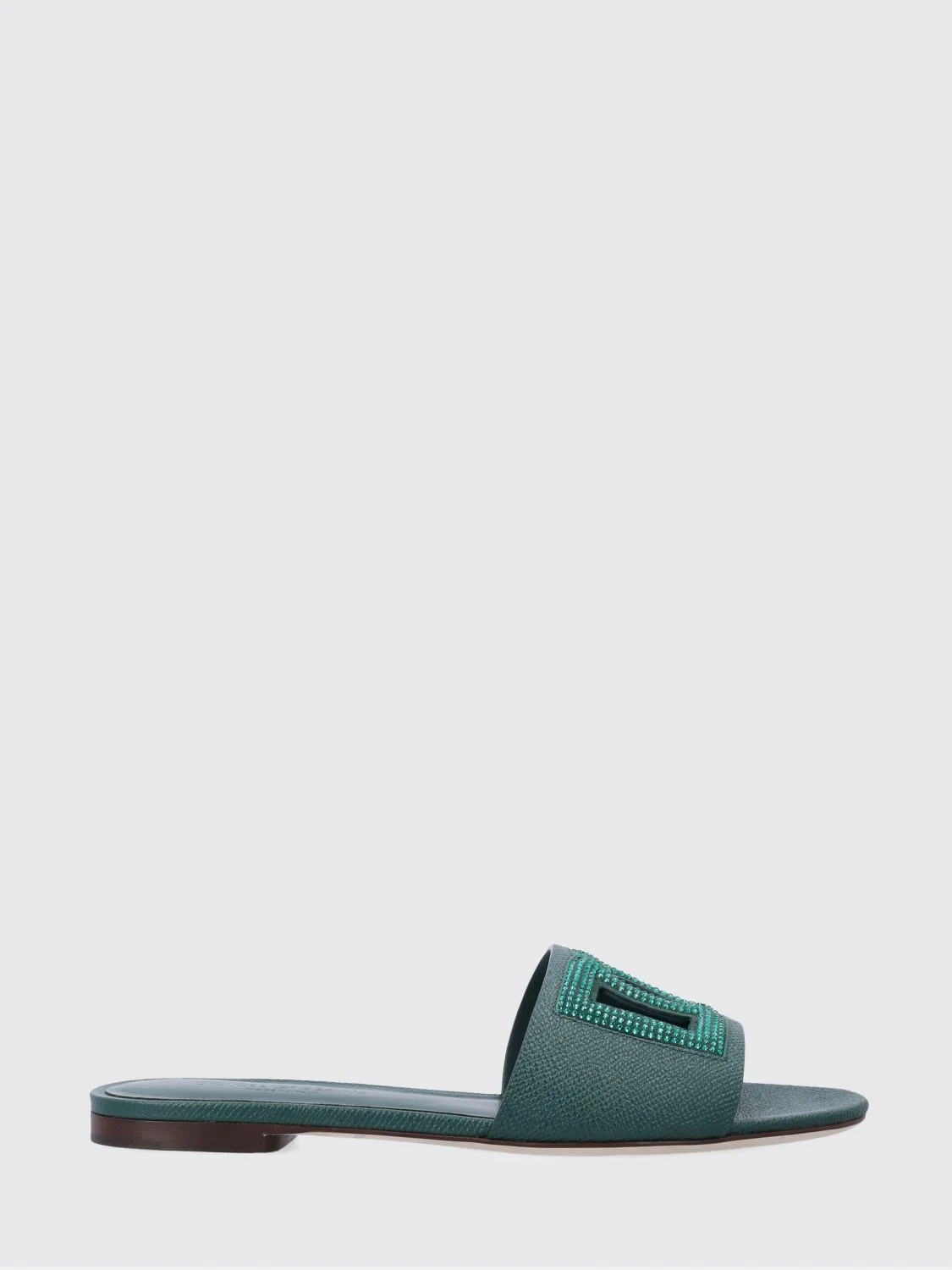 DOLCE amp; GABBANA 38 grained leather sliders with rhinestone monogram