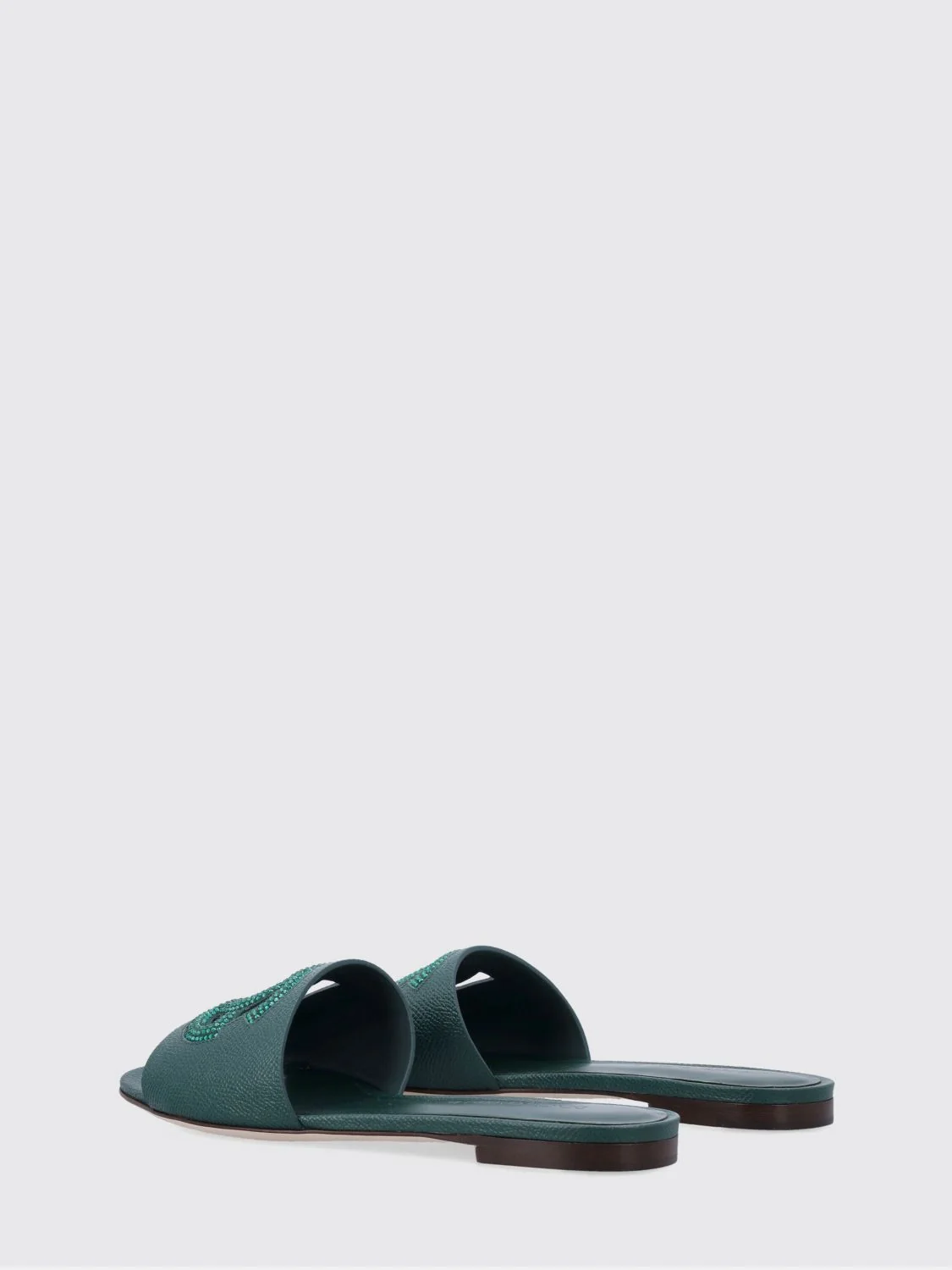 grained leather sliders with rhinestone monogram