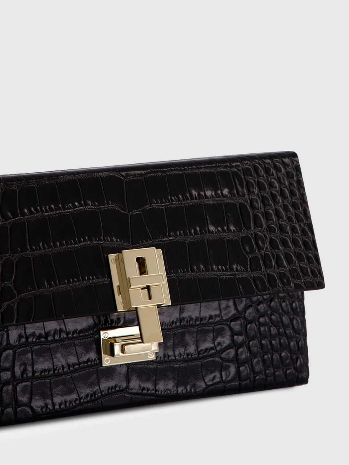crocodile print leather clutch