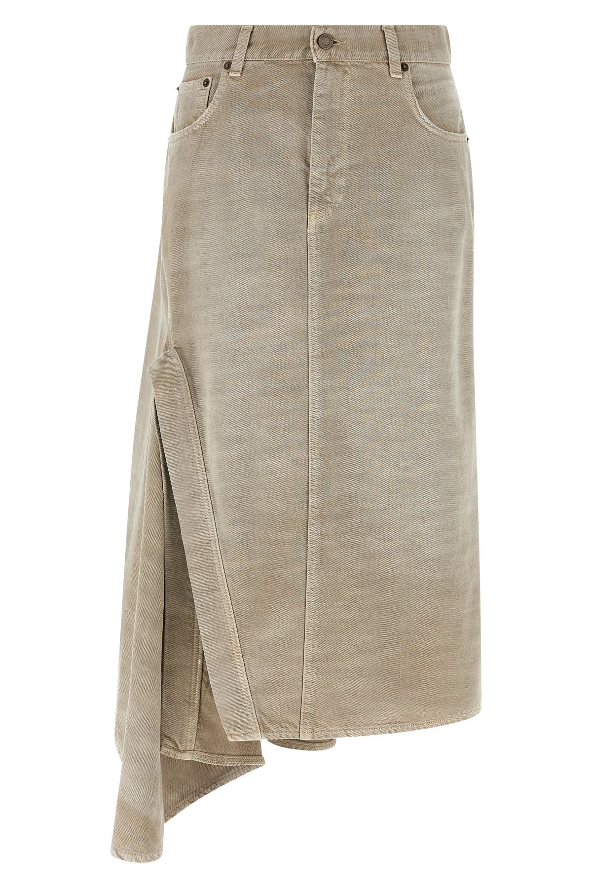 ann bull 44 midi skirt in used-effect garment-dyed cotton denim