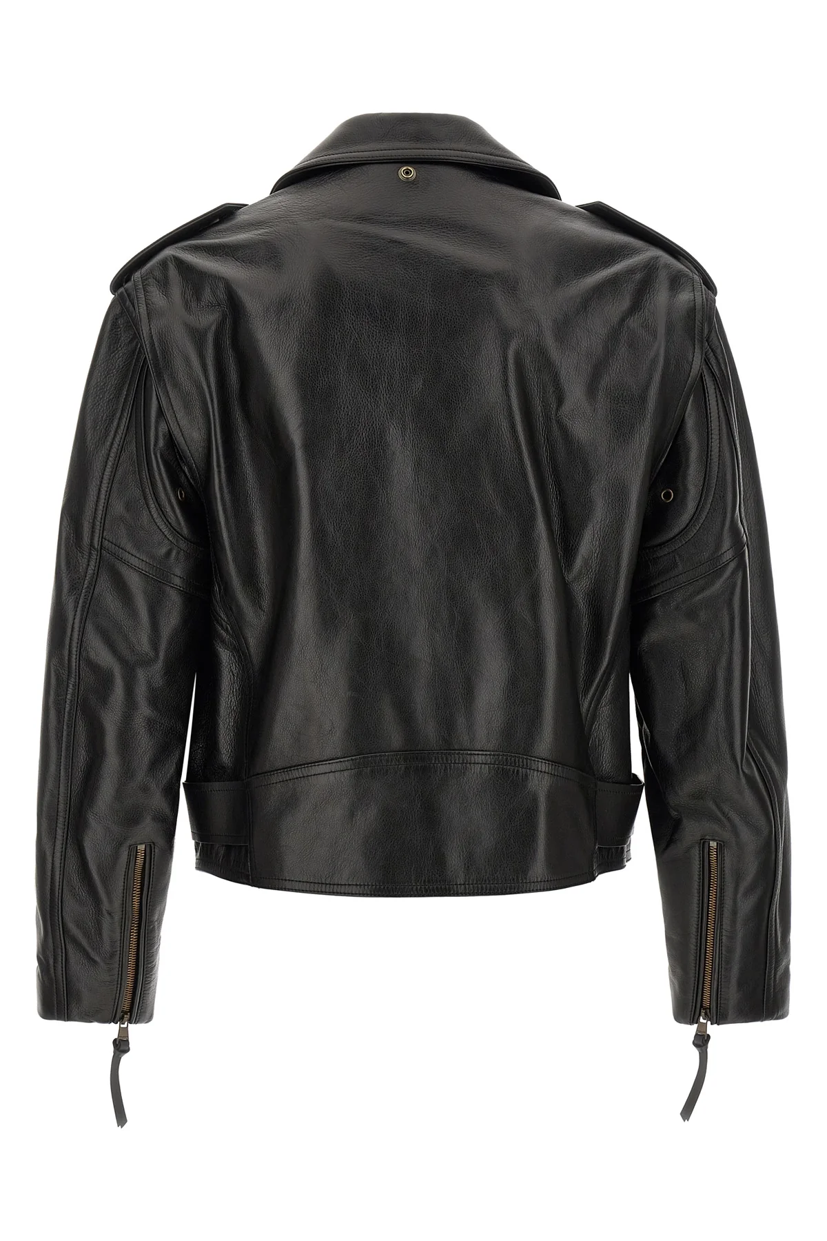 BALMAIN 50 balmains biker jacket in black textured cowhide leather