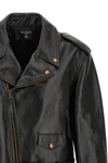 balmains biker jacket in black textured cowhide leather