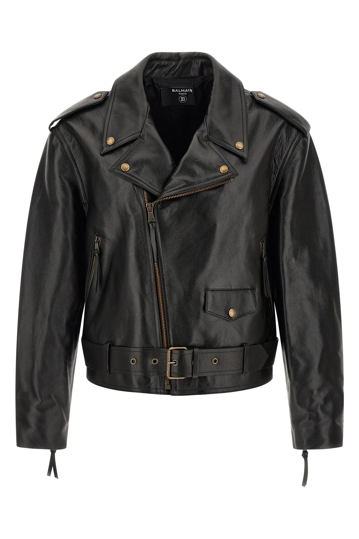 BALMAIN 50 balmains biker jacket in black textured cowhide leather