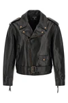 balmains biker jacket in black textured cowhide leather