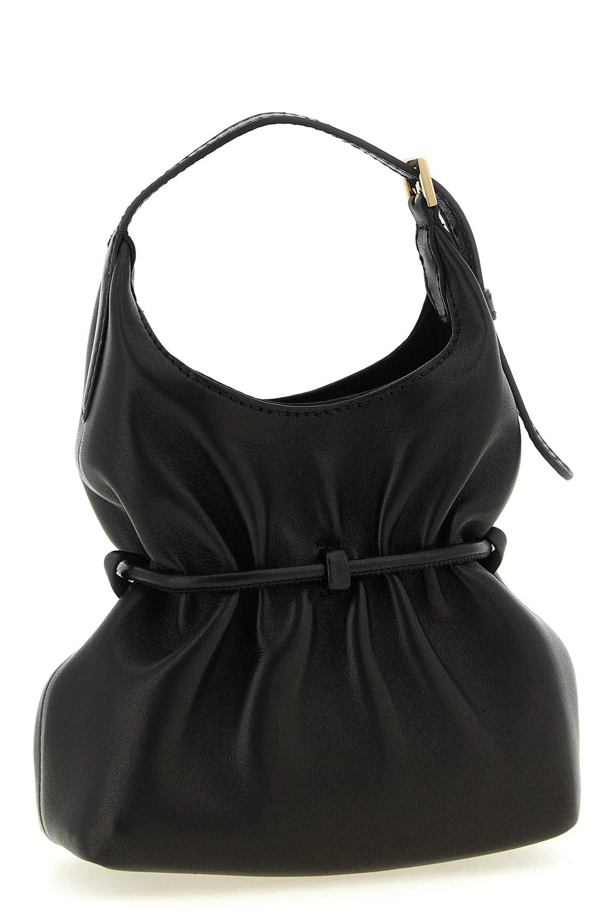 the balmain lambskin handbag redefines volumes through a sculptural and softly d