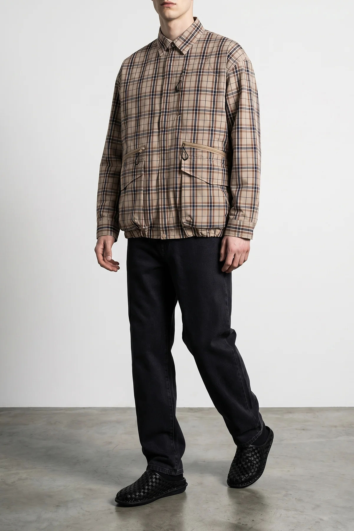 check-print cotton blend overshirt