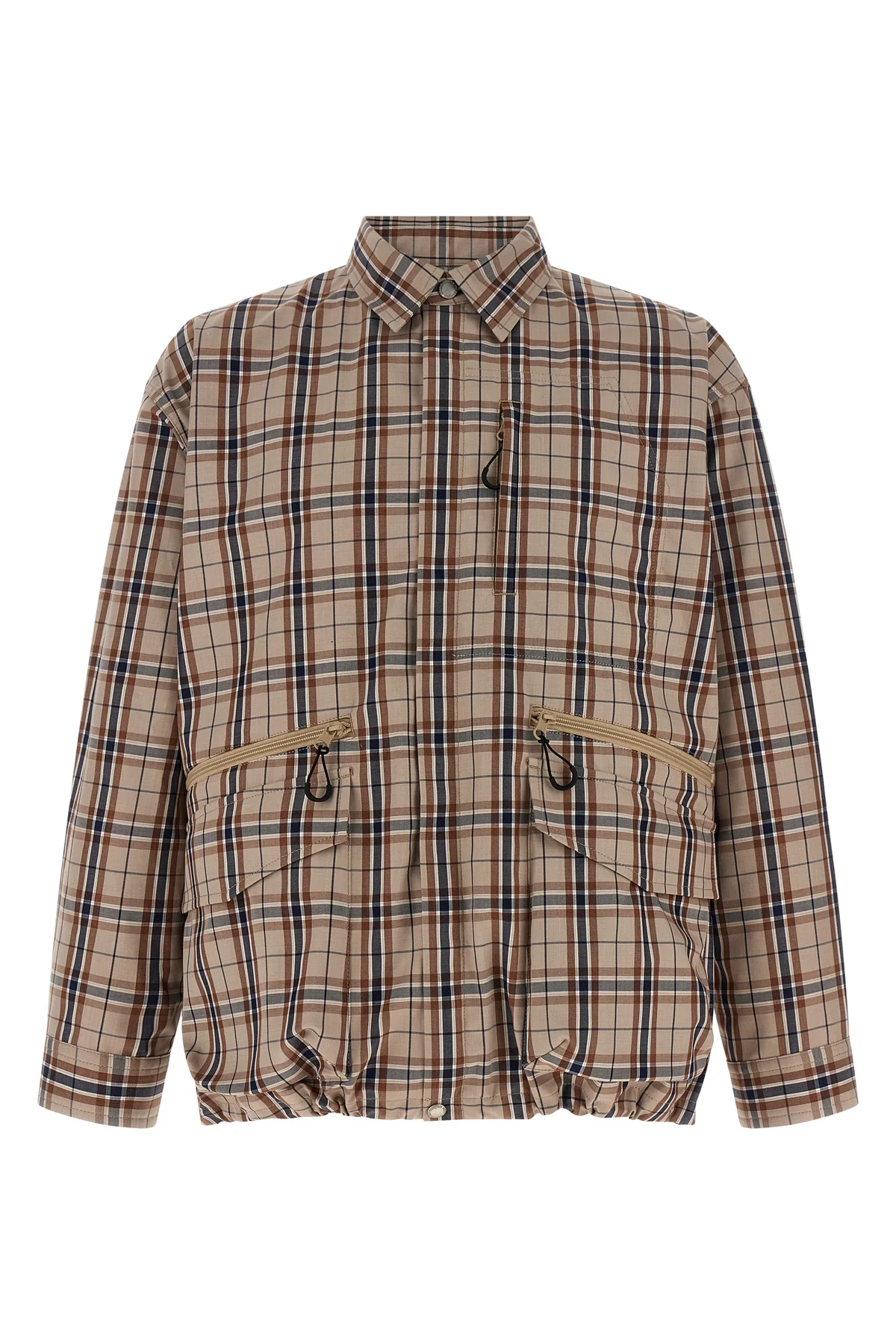 check-print cotton blend overshirt