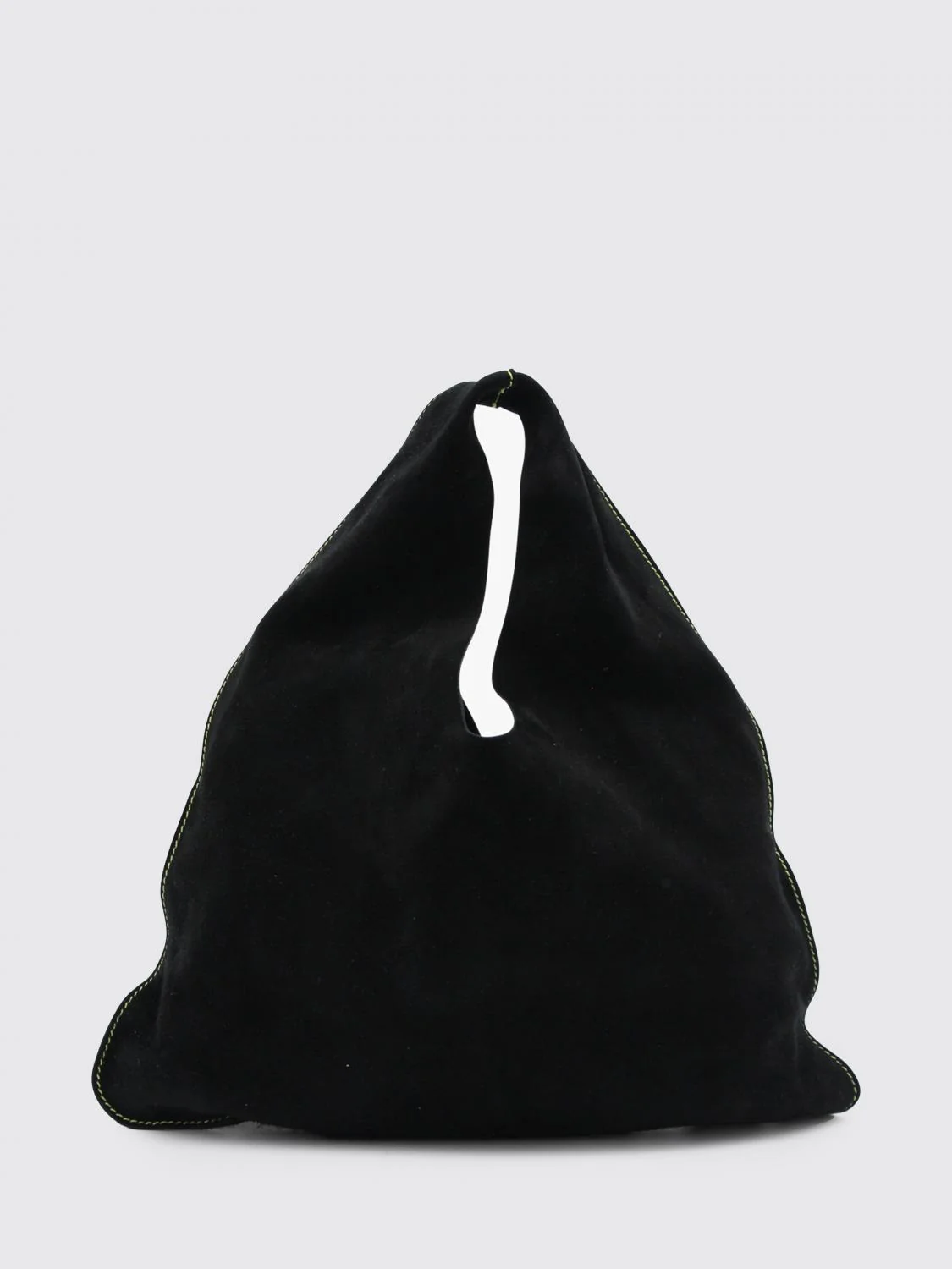 blind triangular suede bag