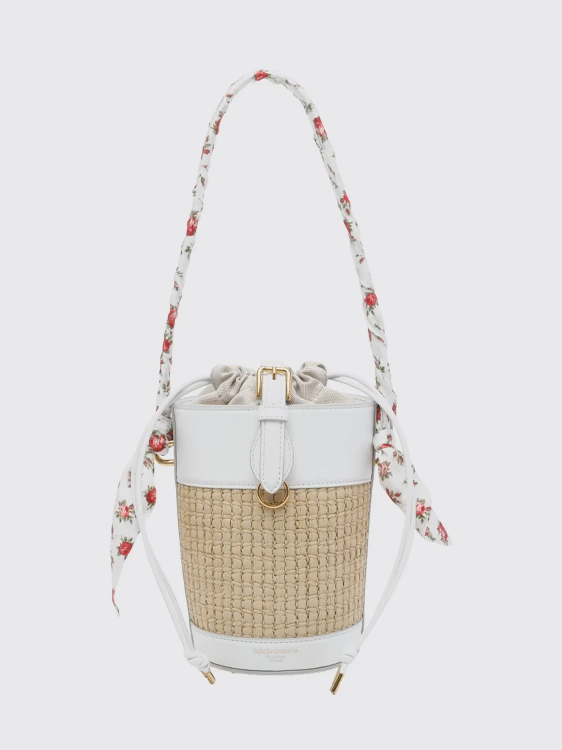 capri raffia and leather bucket bag