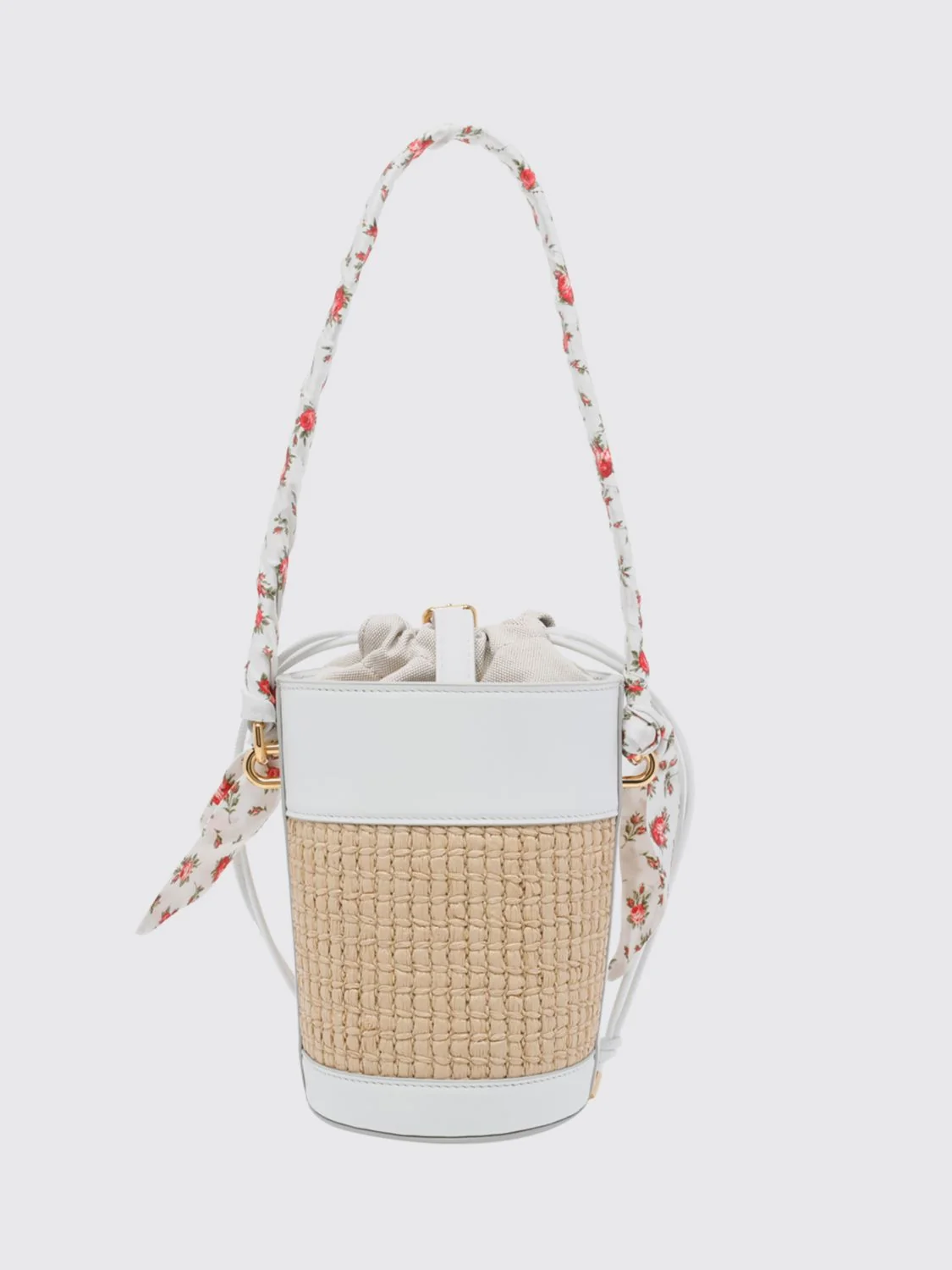 capri raffia and leather bucket bag