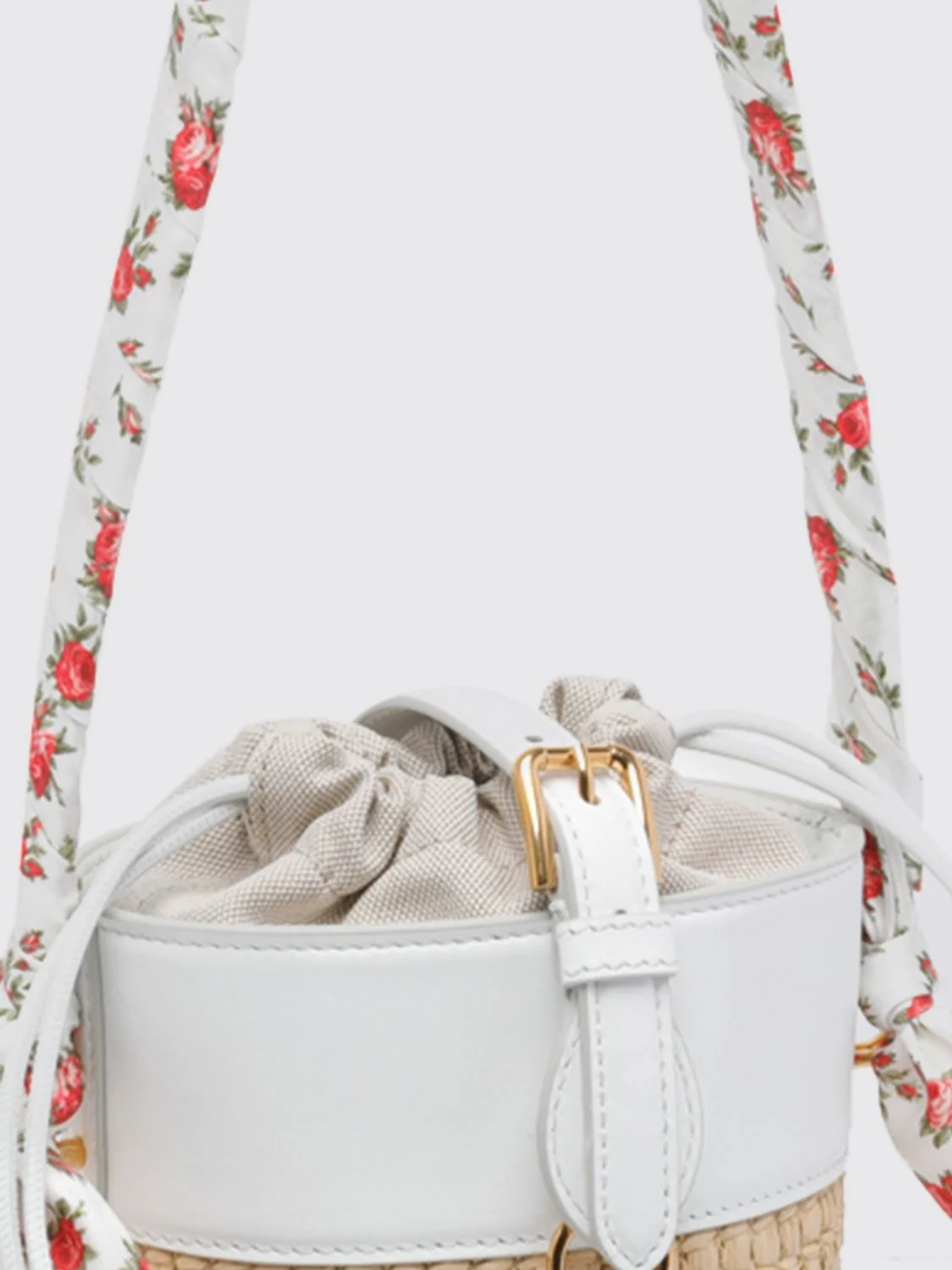 capri raffia and leather bucket bag
