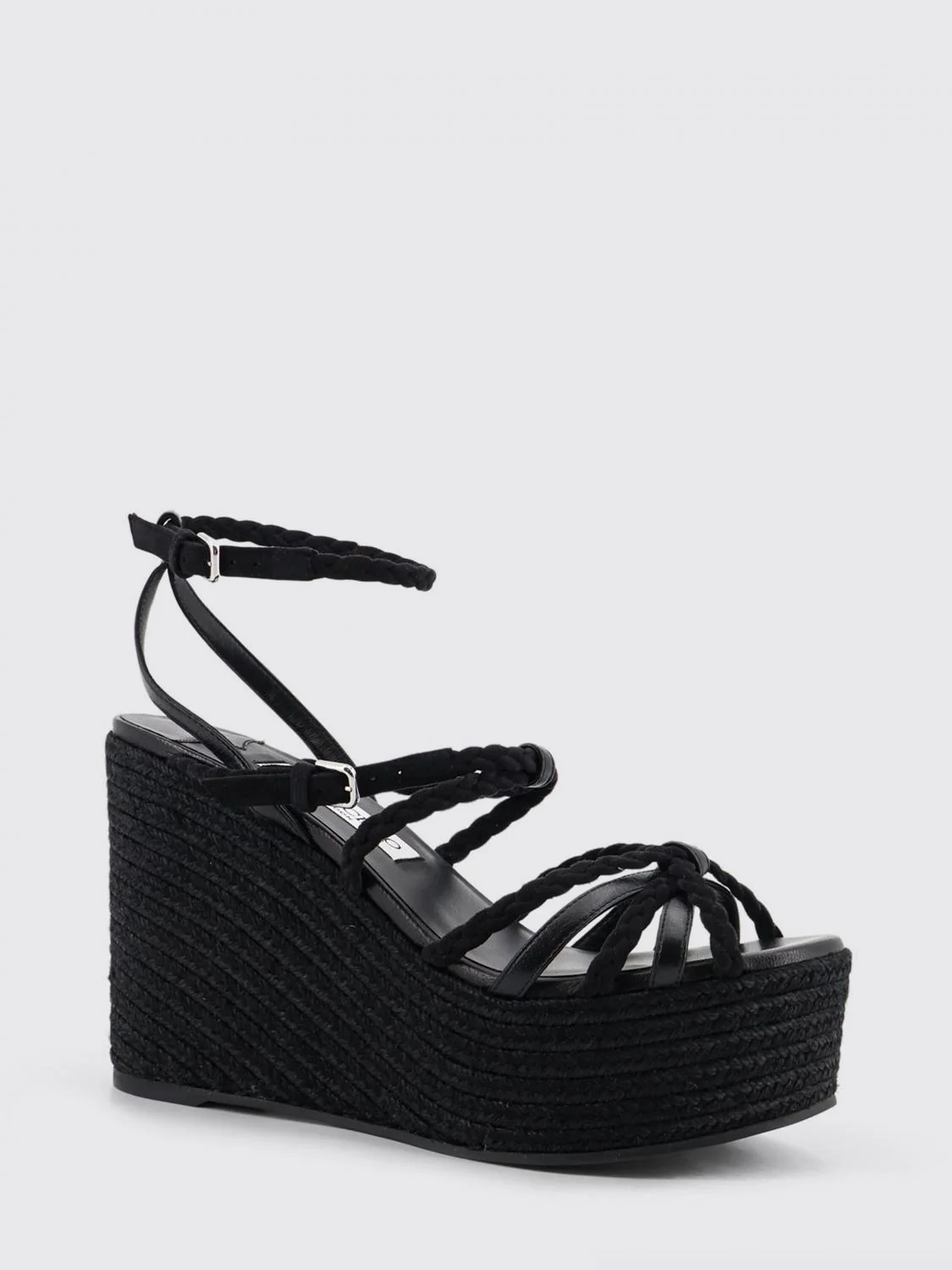 JIMMY CHOO 41 nyra wedge sandal in woven leather and suede