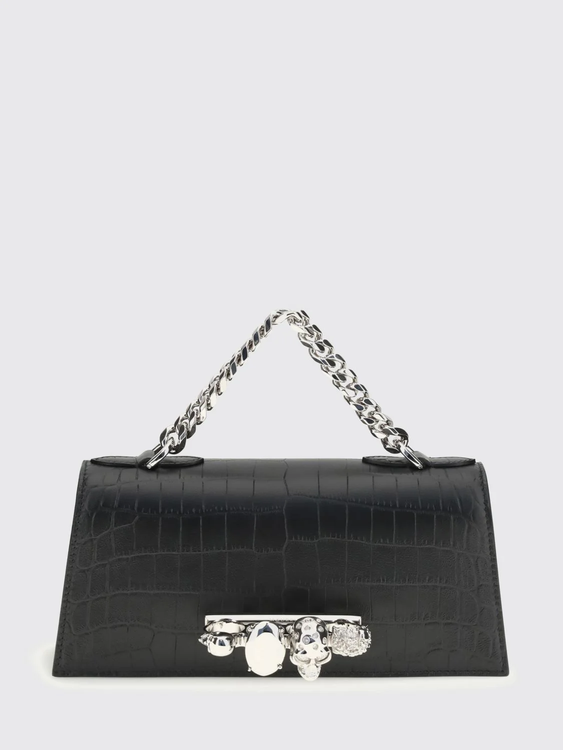 jewelled croc print leather bag