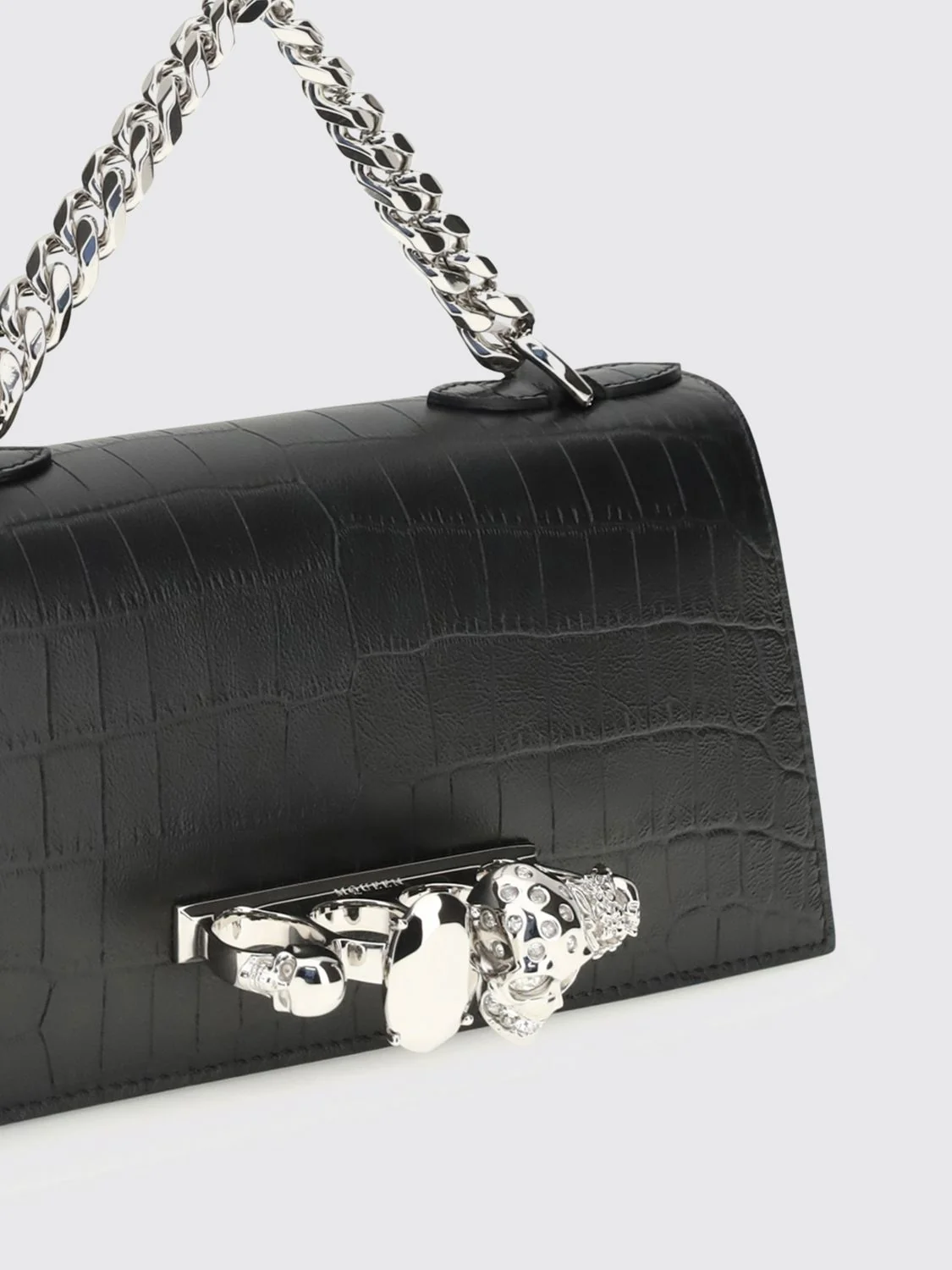 jewelled croc print leather bag