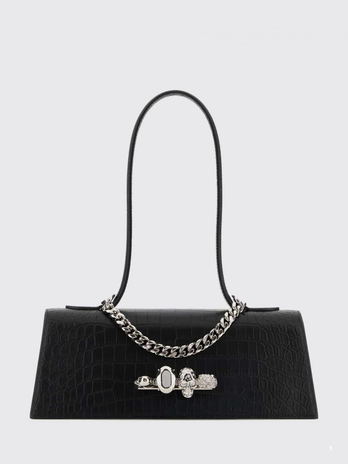 jewelled croc-print leather bag
