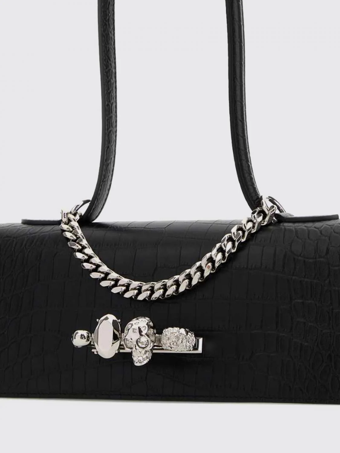 jewelled croc-print leather bag