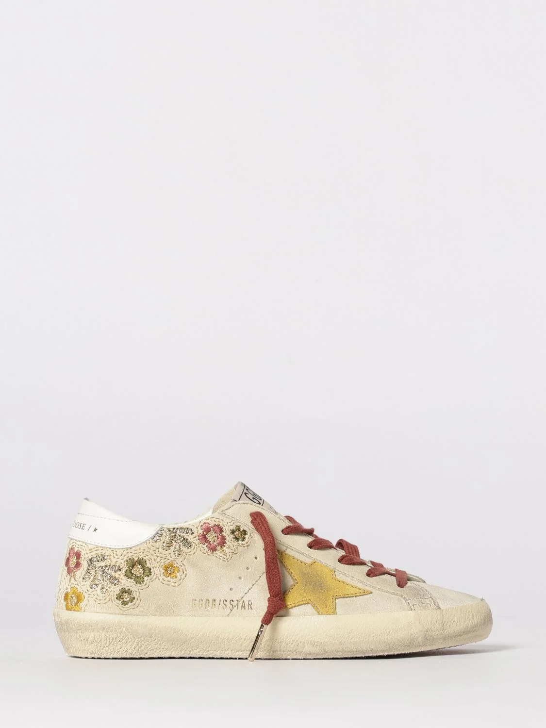GOLDEN GOOSE 40 super-star used suede sneakers with embroidered flowers