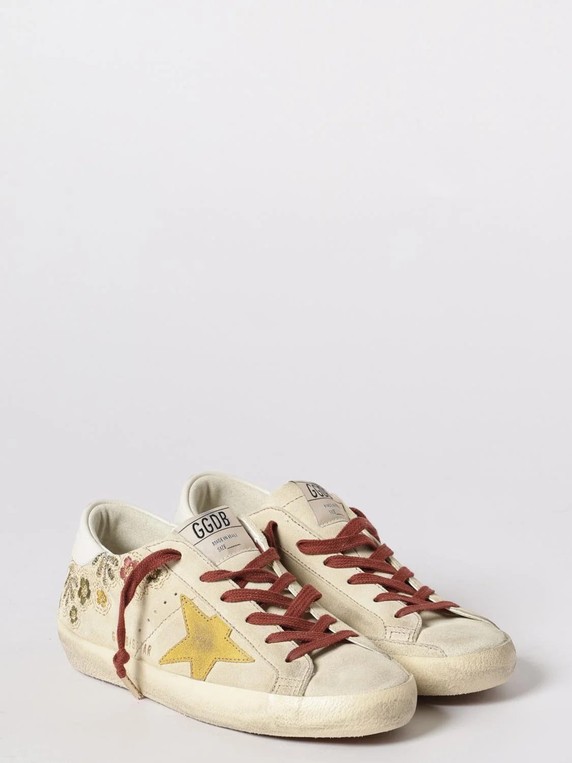 GOLDEN GOOSE 40 super-star used suede sneakers with embroidered flowers