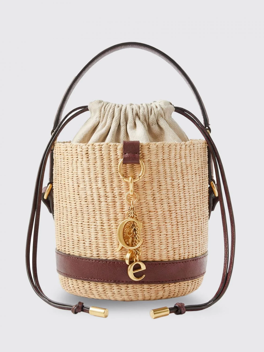 charms raffia and leather bucket bag chloé