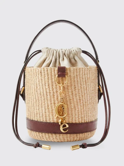 charms raffia and leather bucket bag chloé