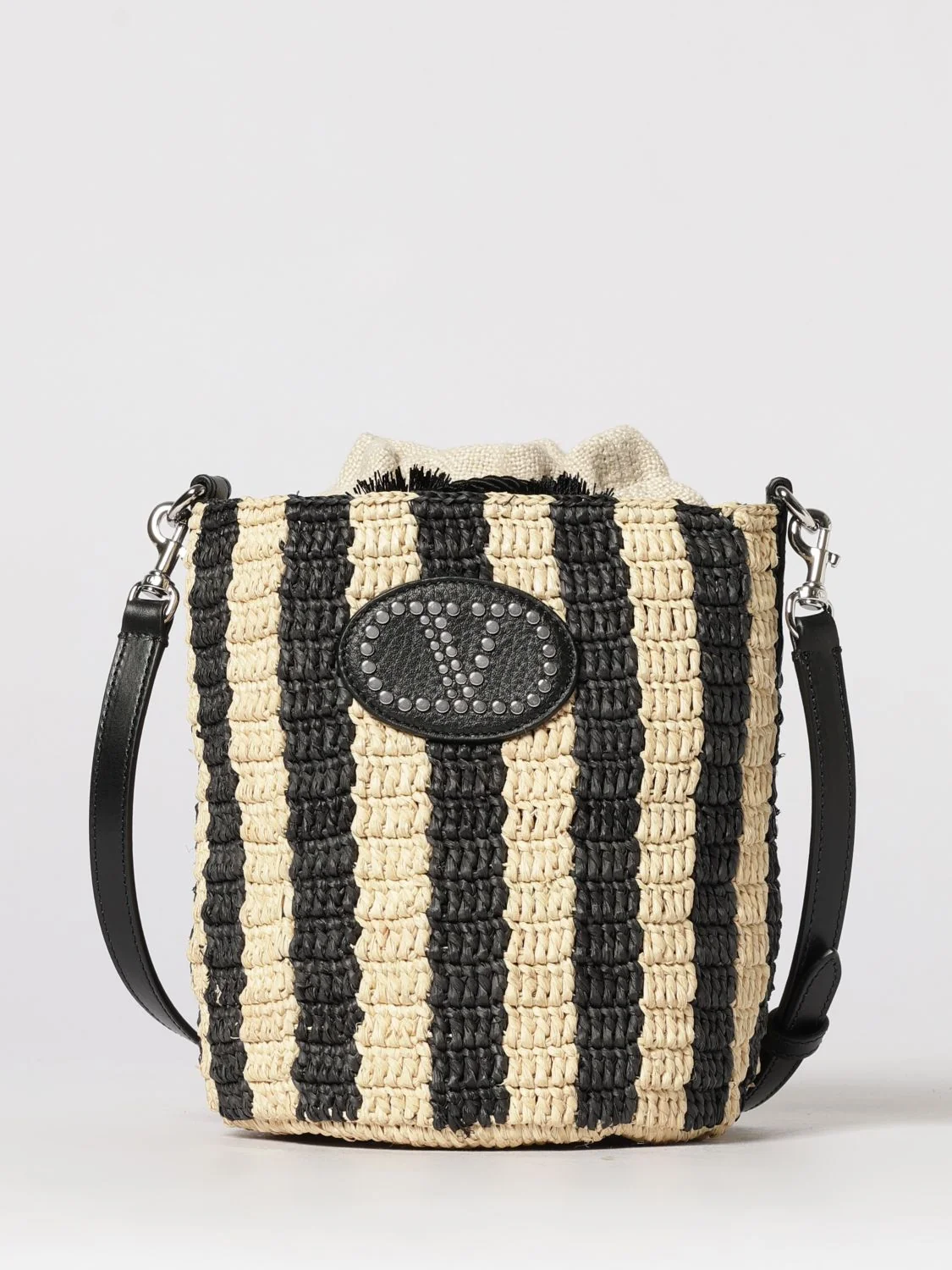 VALENTINO GARAVANI OS striped crochet raffia bucket bag